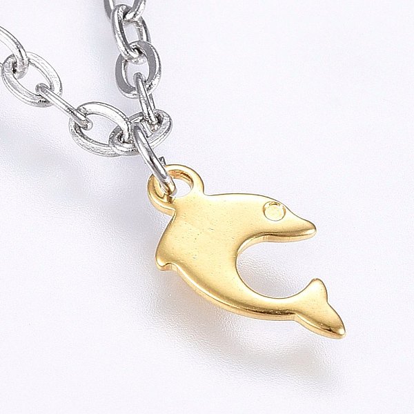 

PandaHall 304 Stainless Steel Charm Bracelets, with Lobster Claw Clasps, Dolphin, Golden & Stainless Steel Color, 7-7/8 inch(20cm), 2.5mm...