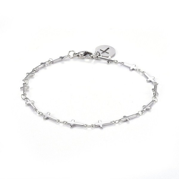 

PandaHall 304 Stainless Steel Cross Link Anklets, with Lobster Claw Clasps, Flat Round with Cross, Stainless Steel Color, 8-7/8 inch(22.5cm)...