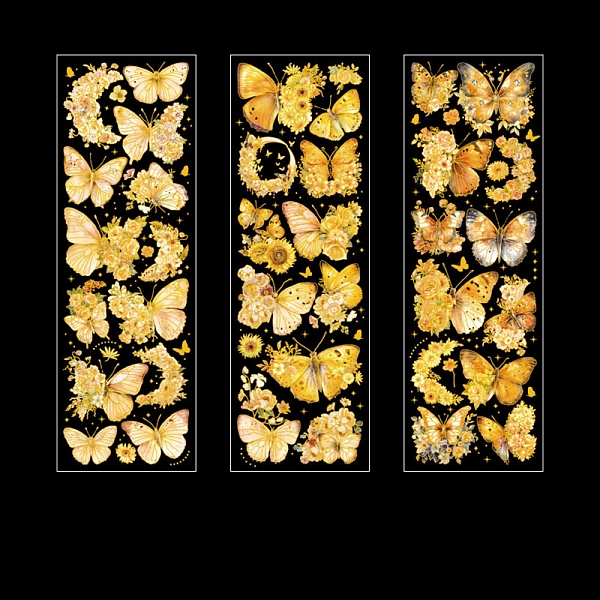 

PandaHall 3Sheets PET Plastic Sticker, for Scrapbooking, Travel Diary Craft, Butterfly, Gold, Packing: 180x60mm, 3sheets/set PET Butterfly...