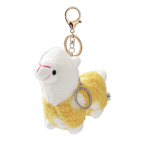 

PandaHall Cute Alpaca Cotton Keychain, with Iron Key Ring, for Bag Decoration, Keychain Gift Pendant, Yellow, 15cm Cotton Alpaca Yellow