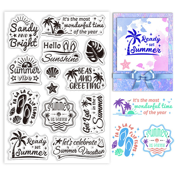 

PandaHall GLOBLELAND Summer Text Clear Stamps Seashell Clear Rubber Stamps Starfish Silicone Stamps for DIY Scrapbooking Photo Album...