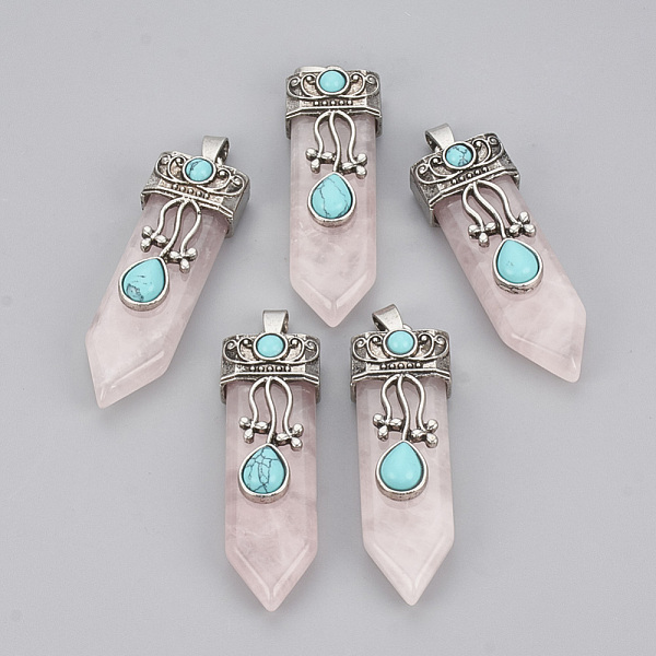 

PandaHall Natural Rose Quartz Pendants, with Alloy Findings, Sword, Antique Silver, 49~55x16x10~11mm, Hole: 6.5x3mm Rose Quartz Others