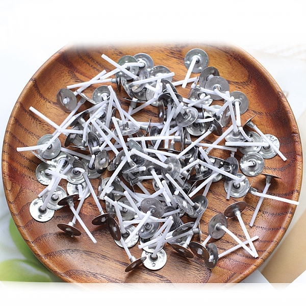 

PandaHall Pre-Waxed Cotton Core Wicks, with Metal Sustainer Tabs, for DIY Candle Making, White, 2.6cm Cotton White