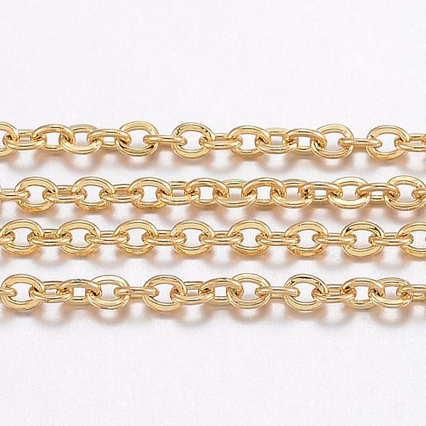

PandaHall Ion Plating(IP) 304 Stainless Steel Cable Chains, with Spool, Flat Oval, for Jewelry Making, Soldered, Golden, 2x1.5x0.4mm, Link...