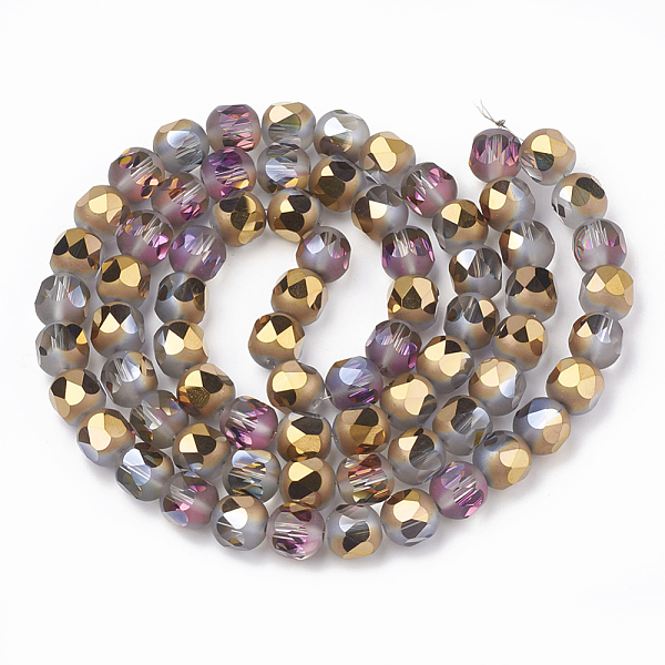 

PandaHall Electroplate Glass Beads Strands, Faceted, Frosted, Round, Gold, 8x8mm, Hole: 1.4mm, about 71pcs/strand, 21.2 inch Glass Round...