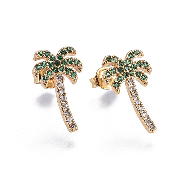 

PandaHall Brass Micro Pave Cubic Zirconia Stud Earrings, Coconut Tree, Golden, Colorful, 15.5x9.2x1.8mm, Pin: 0.7mm Cubic Zirconia