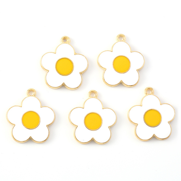 

PandaHall Alloy Enamel Pendants, Flower, Light Gold, White, 21.5x19x2mm, Hole: 1.6mm Alloy+Enamel Flower White