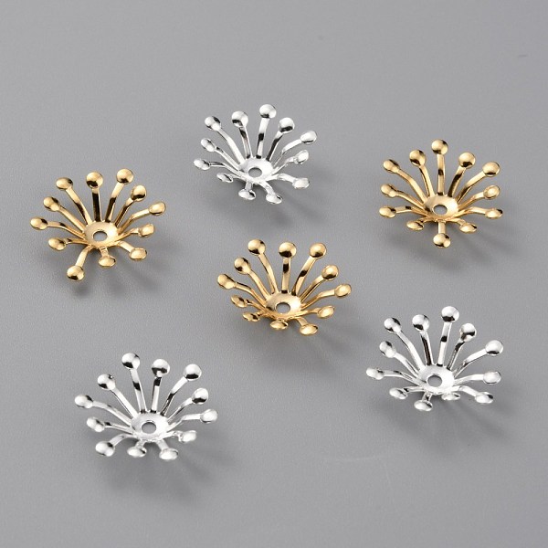 

PandaHall Brass Bead Caps, Multi-Petal Flower, Mixed Color, 14x12.5x3.5mm, Hole: 1.5mm Brass