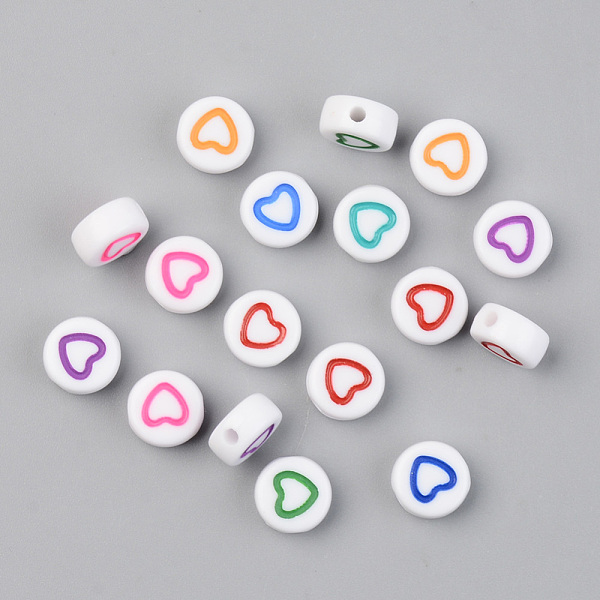 

PandaHall Opaque Acrylic Beads, with Enamel, Flat Round with Heart, Mixed Color, 7.5x3.5mm, Hole: 1.5mm, 3650pcs/500g Acrylic Flat Round..., Multicolor