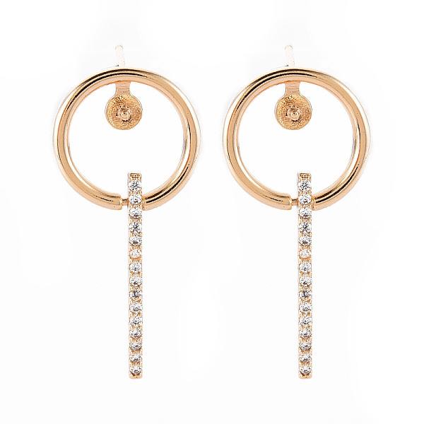 

PandaHall Brass Micro Pave Clear Cubic Zirconia Dangle Stud Earrings Findings, for Half Drilled Bead, Nickel Free, Flat Round, Real 18K Gold...