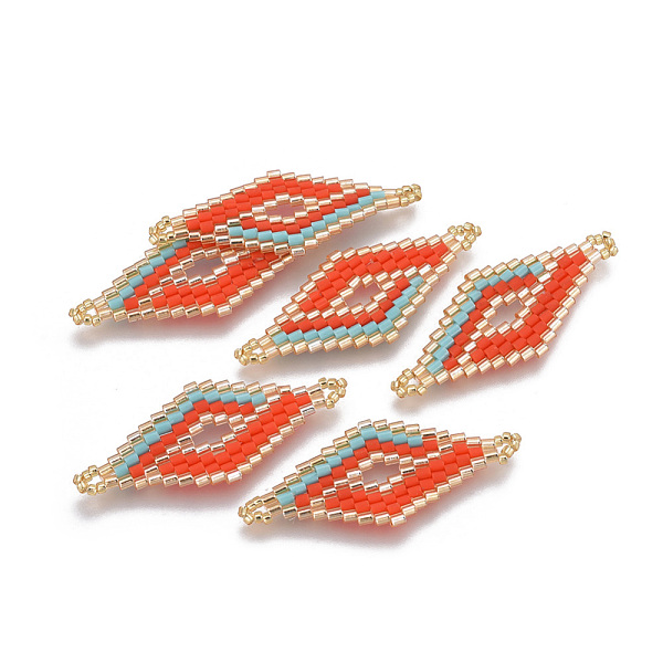 

PandaHall MIYUKI & TOHO Handmade Japanese Seed Beads Links, Loom Pattern, Rhombus, Colorful, 40.5x16~16.5x2mm, Hole: 2mm Glass Rhombus