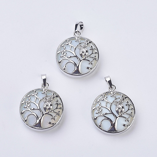 

PandaHall Opalite Pendants, with Brass Findings, Flat Round with Tree of Life, Platinum, 31~32x27x8~9mm, Hole: 5x7mm Opalite Flat Round