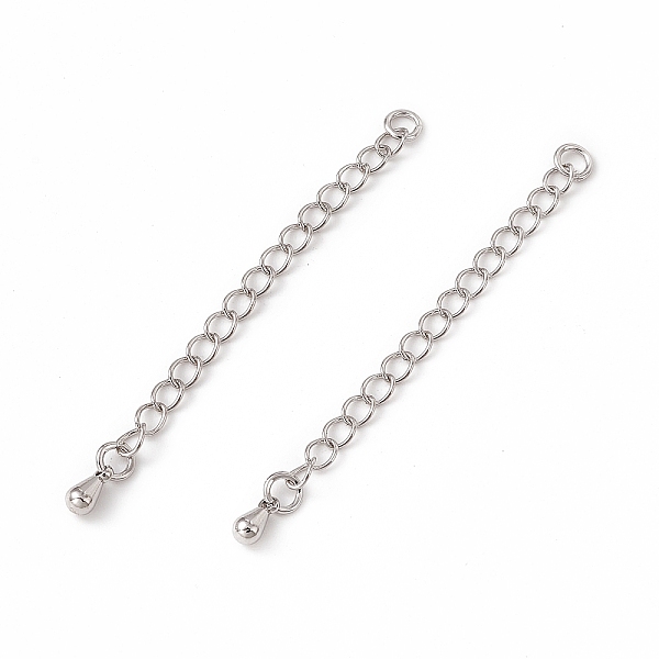 

PandaHall Brass Curb Chain Extender, End Chains with Tiny Teardrop Charms, Platinum, 53x3mm, Hole: 2.5mm Brass