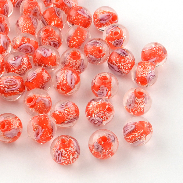 

PandaHall Handmade Luminous Inner Flower Lampwork Beads, Round, Red, 8mm, Hole: 1mm Lampwork Round Red