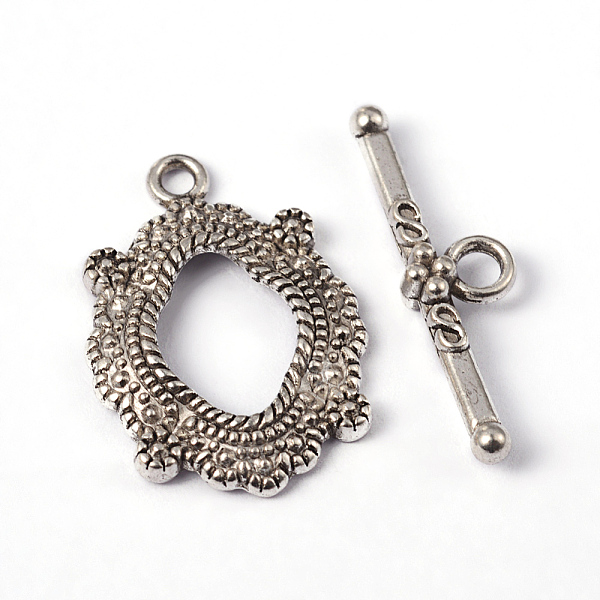 

PandaHall Alloy Toggle Clasps, Cadmium Free & Lead Free, Antique Silver Color, Oval: 24.5x17x3mm, hole: 2mm. Bar: 26x7.5x4.5mm, hole: 2.5mm...