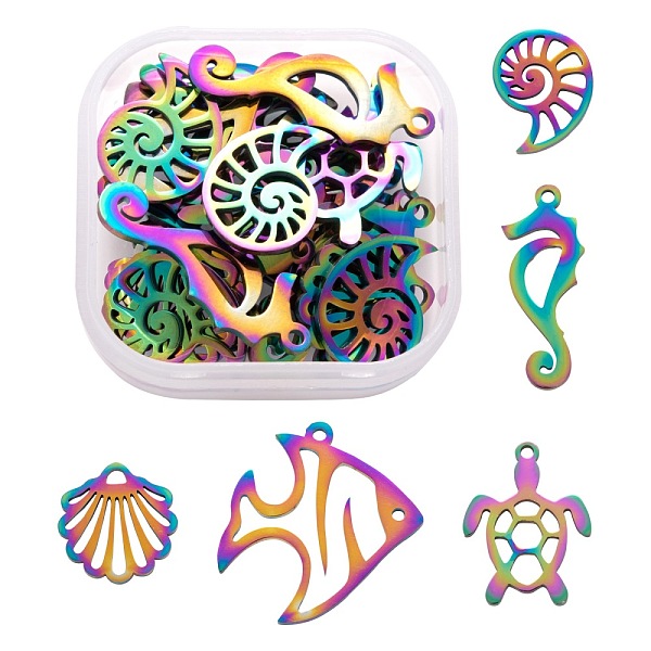 

PandaHall 20Pcs 5 Style Ion Plating(IP) 201 Stainless Steel Puppy Pendants, Laser Cut, Mixed Shapes, Rainbow Color, 11~23x9~22.5x1mm, Hole...