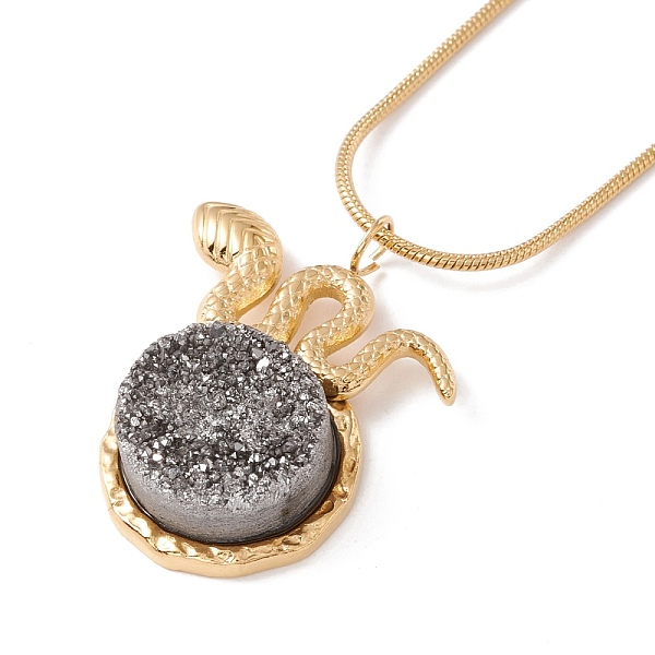 

PandaHall Natural Quartz Snake with Flat Round Pendant Necklace with 304 Stainless Steel Snake Chain, Druzy Gemstone Jewelry for Women..., Gray