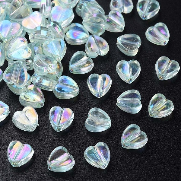 

PandaHall Transparent Acrylic Beads, AB Color Plated, Heart, Aquamarine, 7.5x8x3mm, Hole: 1.8mm, about 3620pcs/500g Acrylic Heart Green