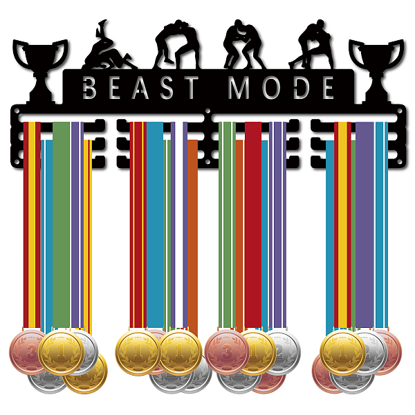 

PandaHall Fashion Iron Medal Hanger Holder Display Wall Rack, 3 Lines, with Screws, Word Beast Mode, Trophy Pattern, 150x400mm Iron Trophy..., Black