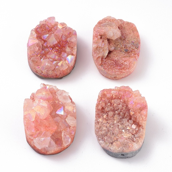 

PandaHall Electroplated Natural Dyed Quartz Beads, Half Drilled, Oval, AB Color Plated, Grade AB, Light Salmon, 33~36x25~26.5x10~21mm, Hole..., Red