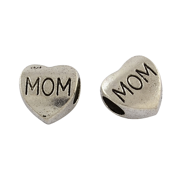 

PandaHall Mother's Day Tibetan Style Zinc Alloy European Beads, Heart with Word Mom, Lead Free & Cadmium Free, Antique Silver...