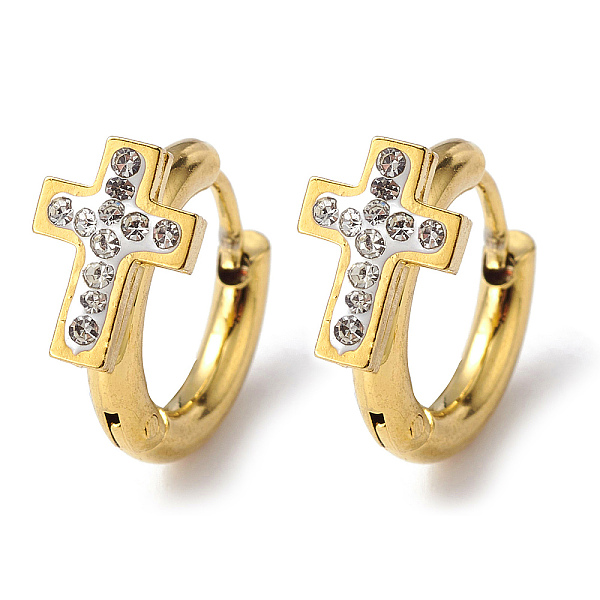 

PandaHall Crystal Rhinestone Cross Hoop Earrings, Vacuum Plating 202 Stainless Steel Earrings with 304 Stainless Steel Pins for Women...