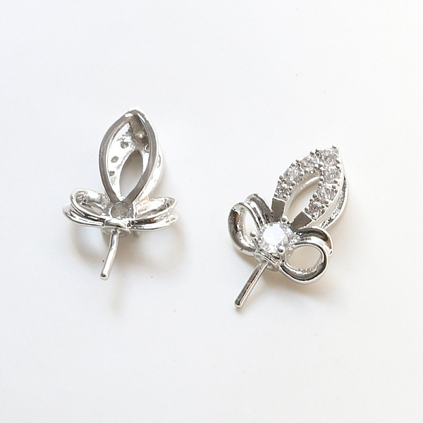 

PandaHall Brass Pave Clear Cubic Zirconia Leaf Head Pins, for Baroque Pearl Making, Platinum, 16x11mm Brass
