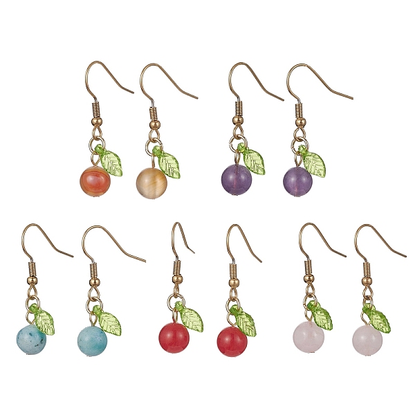 

PandaHall Mixed Natural Gemstone Beaded Dangle Earrings, Round & Leaf, Golden 304 Stainless Steel Jewelry for Women, 34~35x11~13mm Mixed..., Multicolor