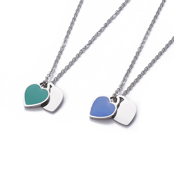 

PandaHall 304 Stainless Steel Pendant Necklaces, with Enamel and Cable Chains, Heart, Mixed Color, 17.7 inch(45cm), Pendant: 14.5x11.5x1.5mm..., Multicolor