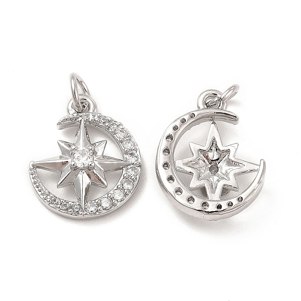 

PandaHall Brass Micro Pave Cubic Zirconia Pendants, with Jump Ring, Moon with Star Charm, Platinum, 16x13.4x4mm, Hole: 2.5mm Brass+Cubic..., Clear