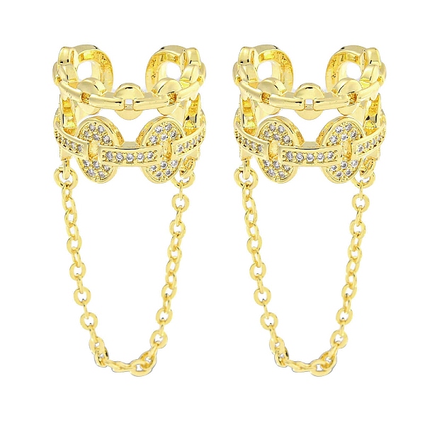 

PandaHall Brass Micro Pave Cubic Zirconia Cuff Earrings, for Women, Real 18K Gold Plated, 41.5x17mm Brass Clear