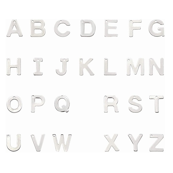 

PandaHall 304 Stainless Steel Alphabet Charms, Letter A~Z, Stainless Steel Color, 11~12x5.5~11x0.5~0.8mm, Hole: 1mm, 26pcs/set 304 Stainless...