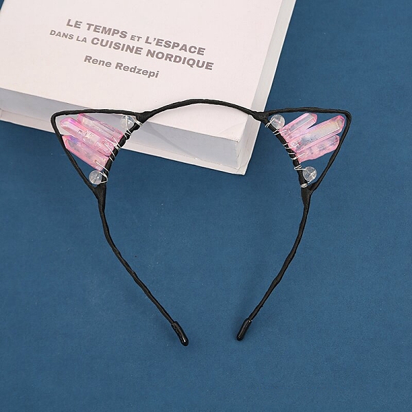 

PandaHall Natural Rose Quartz Hair Bands, Cat Ear Hair Bands, for Women Girls , 160x156x50mm Rose Quartz