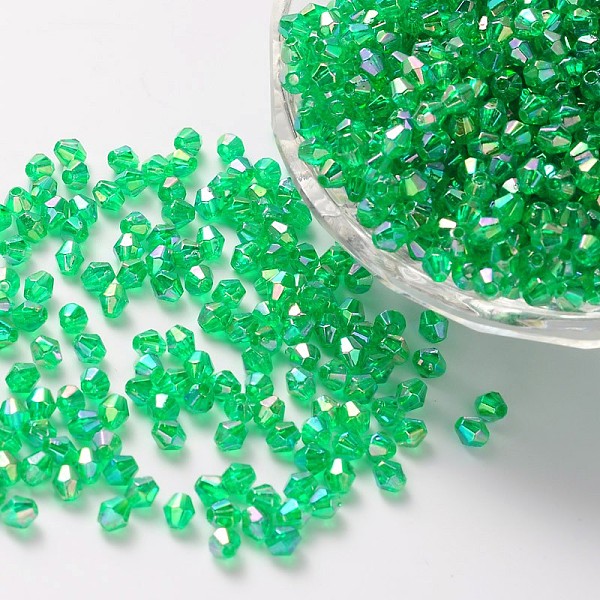 

PandaHall Bicone AB Color Plated Eco-Friendly Transparent Acrylic Beads, Spring Green, 4x4mm, Hole: 1mm, about 1660pcs/50g Acrylic Bicone...