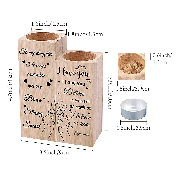

PandaHall Wood Candle Holder, with Candles inside, Rectangle with Word, Hand Heart, 120x45mm, 100x45mm, 2pcs/set Wood Heart