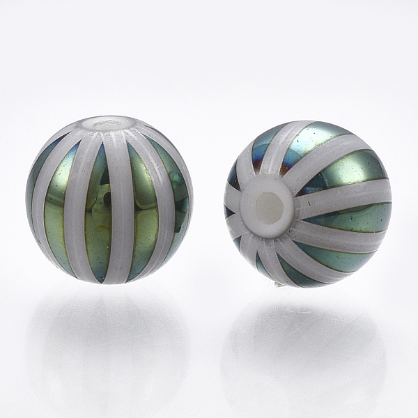 

PandaHall Electroplate Glass Beads, Round with Stripe Pattern, Cadet Blue, 8mm, Hole: 1mm, 300pcs/bag Glass Stripe Blue