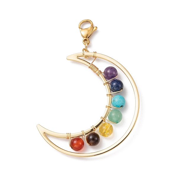 

PandaHall Gemstone Pendant Decorations, with 304 Stainless Steel Lobster Claw Clasps, Moon, 65mm Mixed Stone Moon