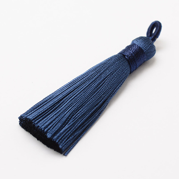 

PandaHall Polyester Tassel Big Pendant Decorations, Ice Silk Tassel, Prussian Blue, 60~67x8mm, Hole: 5x7mm Polyester Blue