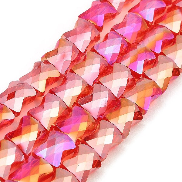 

PandaHall AB Color Plated Transparent Glass Beads Strands, Faceted Bamboo Stick, Red, 10.5~11x8x5mm, Hole: 1mm, about 59~60pcs/strand...