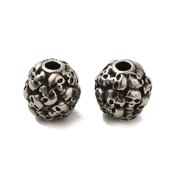 

PandaHall Retro Rondelle Skull 316 Stainless Steel European Large Hole Beads, 10x10mm, Hole: 2.5mm 316 Surgical Stainless Steel Rondelle