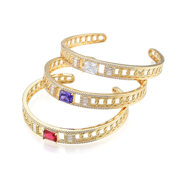 

PandaHall Cubic Zirconia Rectangle Open Cuff Bangle, Golden Brass Jewelry for Women, Nickel Free, Mixed Color, Inner Diameter: 2-1/8 inch..., Multicolor
