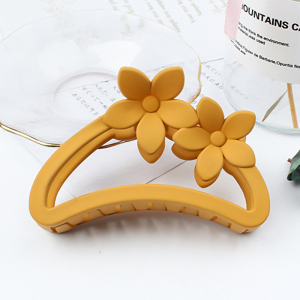 Amber Color Hollow Hair Clip With Matte Half Round Arc Flower.