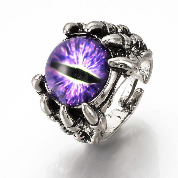 

PandaHall Adjustable Alloy Finger Rings, with Glass Findings, Wide Band Rings, Dragon Eye, Blue Violet, Size 10, 20mm Alloy Purple