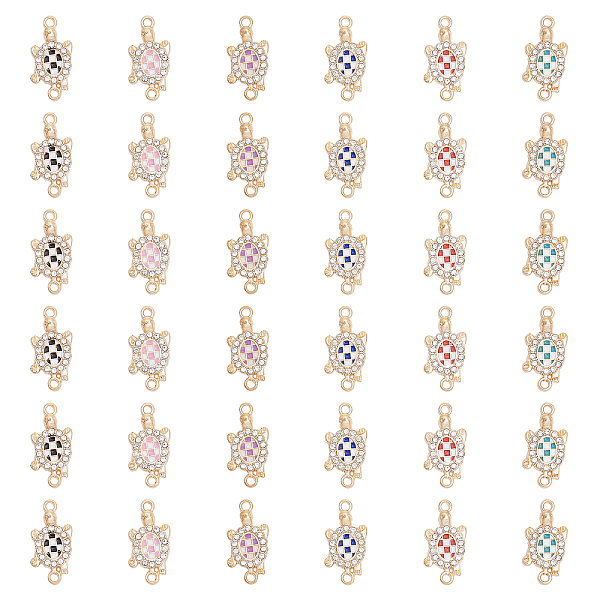 

PandaHall CHGCRAFT 36Pcs 6 Colors Alloy Enamel Connector Charms, Tortoise Links, Light Gold, with Crystal Rhinestone, Mixed Color, 23x13x3mm..., Multicolor