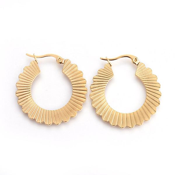 

PandaHall 201 Stainless Steel Hoop Earrings, with 304 Stainless Steel Pin, Flower, Golden, 33x30x1.5mm, Pin: 1mm 201 Stainless Steel Flower