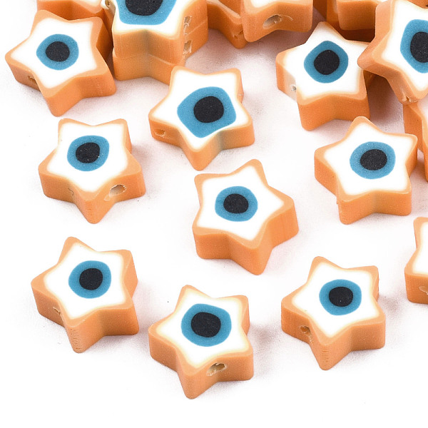 

PandaHall Handmade Polymer Clay Beads, Star with Evil Eye, Orange, 9x9x3.5~4.5mm, Hole: 1.4mm Polymer Clay Star Orange