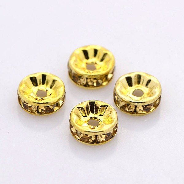 

PandaHall Brass Rhinestone Spacer Beads, Grade A, Straight Flange, Golden Metal Color, Rondelle, Light Colorado Topaz, 6x3mm, Hole: 1mm..., Yellow