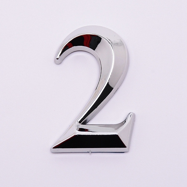 

PandaHall Plastic & PVC Number Sign Labels, Silver, Num.2, 2: 70x42x8mm Plastic Silver