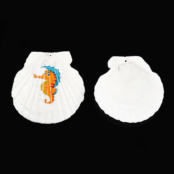 

PandaHall Printed Natural Freshwater Shell Big Pendants, Shell Charm, Orange, Sea Horse Pattern, 55~75x52~70x6~8mm, Hole: 1.4mm Shell Sea...