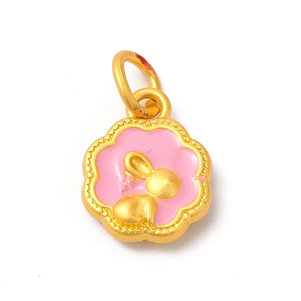 

PandaHall Rack Plating Alloy Enamel Pendants with Jump Ring, Flower with Rabbit Charms, Matte Gold Color, Pearl Pink, 14x11x3.5mm, Jump Ring...